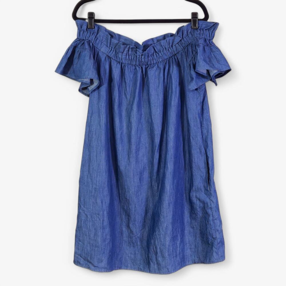 Anthropologie Off Shoulder Chambray Top Blue Size S Prairie Boho